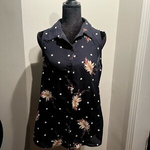 Banana Republic Navy Floral Polka Dot Tank Top